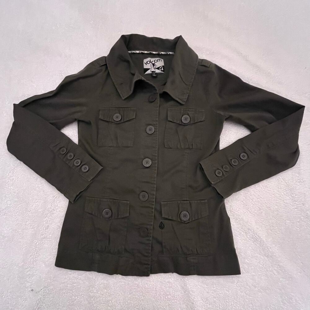 Volcom Military Style Green Button Jacket Women’s… - image 3